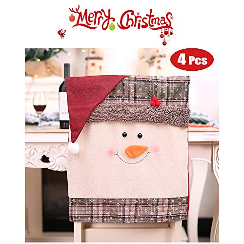 Tieesa 4Pcs Christmas Chair Covers Christmas Decor Kitchen Chair Slip Covers Removable Chair Back Covers Dinning or Kitchen Decorations for Christmas Festival Snowman