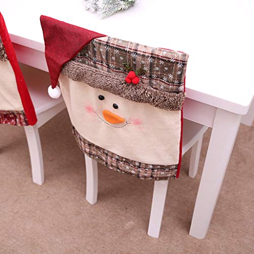 YISHAO Christmas Snowman Chair Covers Santa Hat Chair Back Cover Decor Dinner Removable Washable Soft Chair Xmas Cap for Dining Room Hotel Ceremony Set of 6