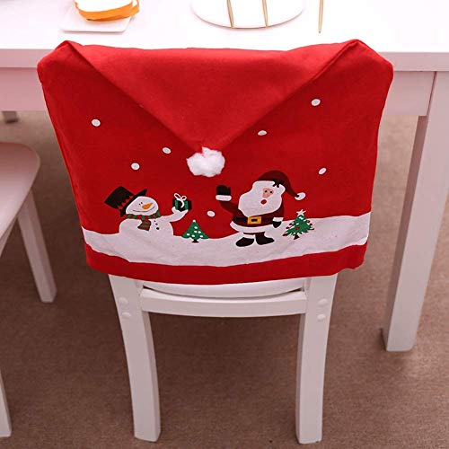 YOUDirect Xmas Chair Cap Sets4 PCS Santa Claus Cap Chair Cover Snowman Red Hat Chair Back Covers Non Woven Chair Back Cover Sets for Christmas Banquet Decorations