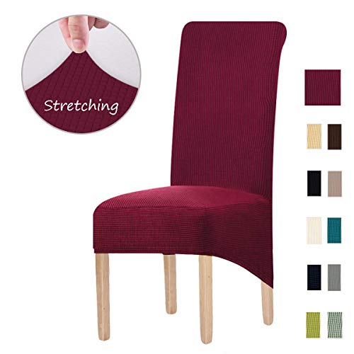 KELUINA Special XL Size Long Back Jacquard Stretch Dining Chair slipcovers - Spandex Plush Short Chair Covers Solid Large Dining Room Chair Protector Home Decor Set of 4Wine Red