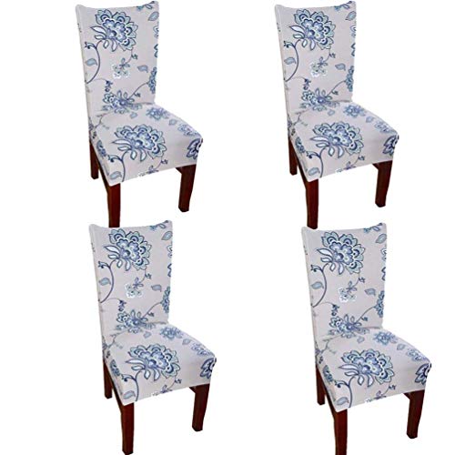 Super Fit Stretch Removable Washable Short Dining Chair Covers with Printed Pattern Seat Slipcover for Dinning Room 6Pack Style 1