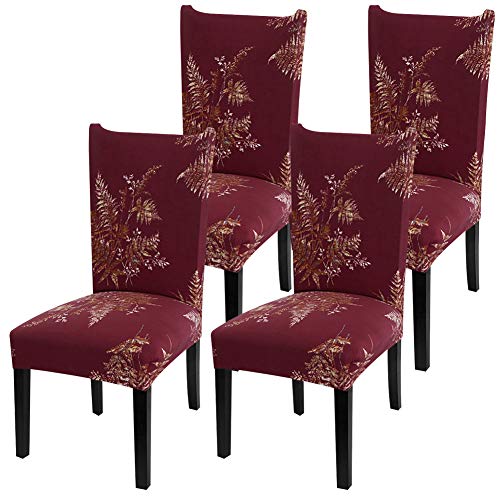 YISUN Stretch Dining Chair Covers Removable Washable Short Dining Chair Protect Cover for HotelDining RoomCeremonyBanquet Wedding Party RedLeaf Pattern 4 PCS