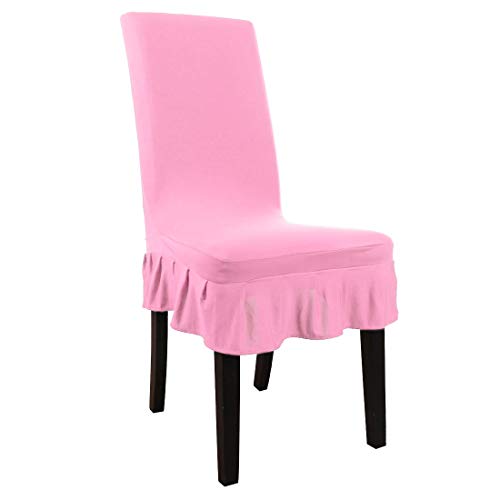 uxcell Dining Chair CoversRuffled Skirt Stool Slipcover Stretch Spandex Chair Protectors Short Kitchen Chair Seat Cover for Home Dining Room Party Wedding LargePink