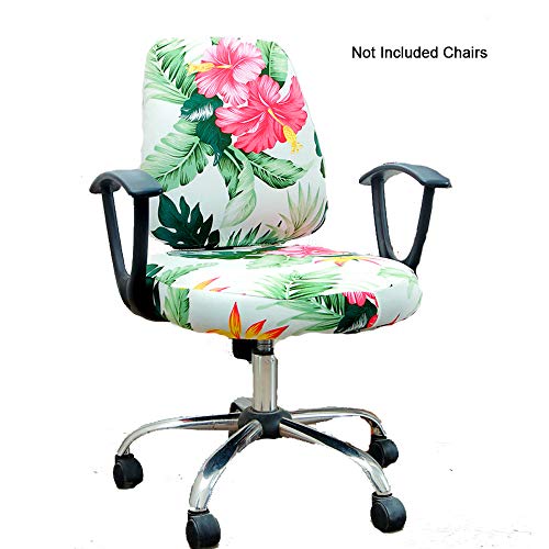 Gikidea Removable Office Chair Cover with Floral Pattern Elasticized Dorm Computer Rotating Chair Slipcover Washable Seat and Back Cover Tropical Floral
