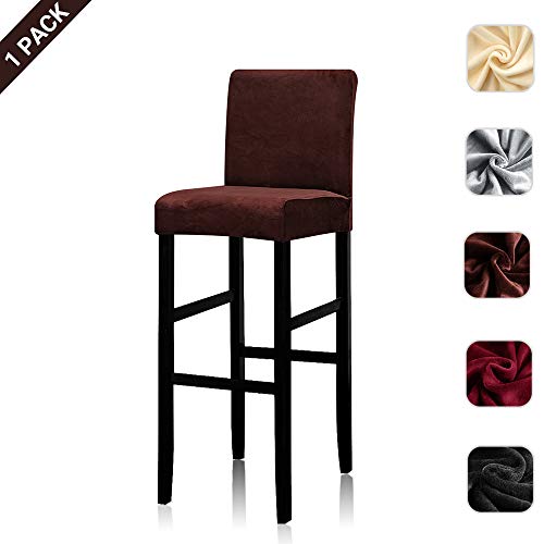 Lellen Counter Stool Pub Chair Covers Slipcover Velvet Stretch Removable Washable Dining Chair Covers 1 PCS Brown