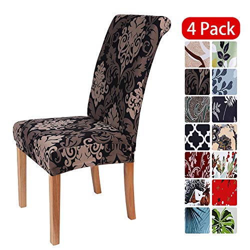 smiry Stretch Printed Dining Chair Covers Spandex Removable Washable Dining Chair Protector Slipcovers for Home Kitchen Party Restaurant - Set of 4 Black Vintage