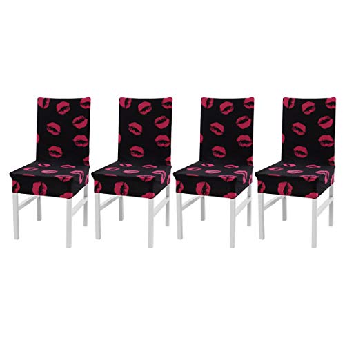 uxcell Polyester Spandex Fabric Stretch Removable Washable Chair Covers Seat Slipcovers Protector for Dining Room Hotel Banquet Ceremony Pattern 3 Set of 4