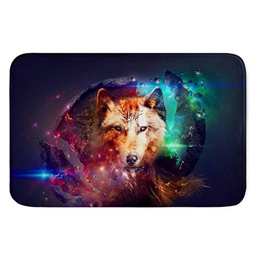 Coloranimal Flannel Softness Front Doormat Welcome Door Mat Fashion Universe Space Wolf Pattern Rectangle Area Rugs Entrance Carpet
