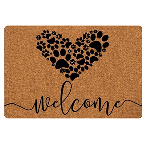 Coloranimal Funny Doormat Heart-Shaped Paws Pattern Non Slip Rectangle Area Rug Garden Home Kitchen Bathroom Living Room Decor