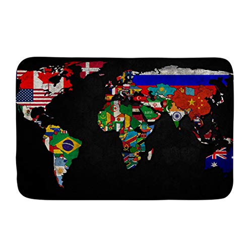 Coloranimal Non Slip Machine Washable Doormat Rectangle Area Rugs Funny World Map Pattern Door Mats for Living Room Bedroom Bathroom Garage Patio Child Playroom Mat