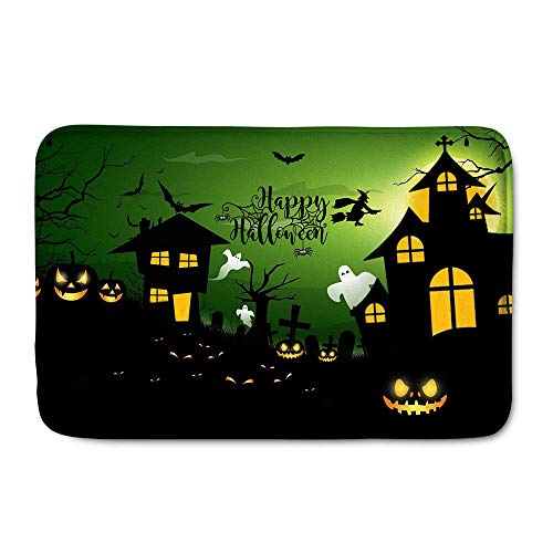 Rectangle Area Rugs Halloween Spooky Pattern Non Slip Soft Doormat Inside Outside Front Door Mat Soft Rubber Entrance Welcome Rug