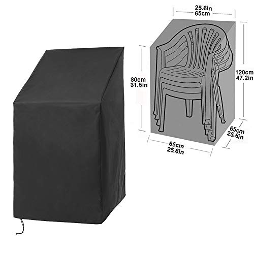 Stackable Patio Home Chair CoverDurableWaterproofDustproof Furniture Cover with Adjustable Hem Cord for Easy FittingLarge Outdoor Stacking Chairs Cover 25 L x 25 W x 47 H CYFC666 Black