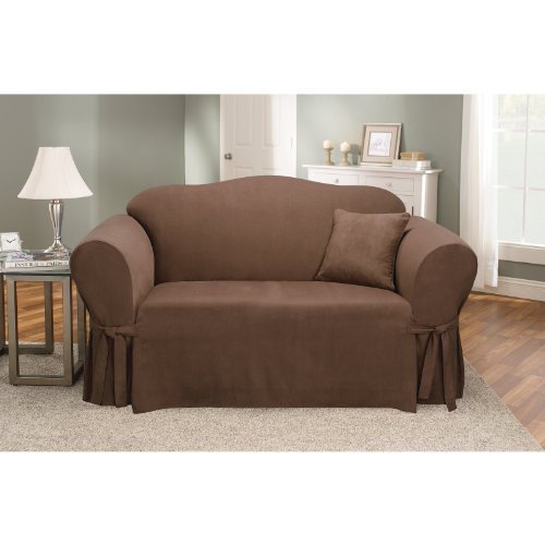 Sure Fit Soft Suede 1-Piece Loveseat Slipcover Chocolate