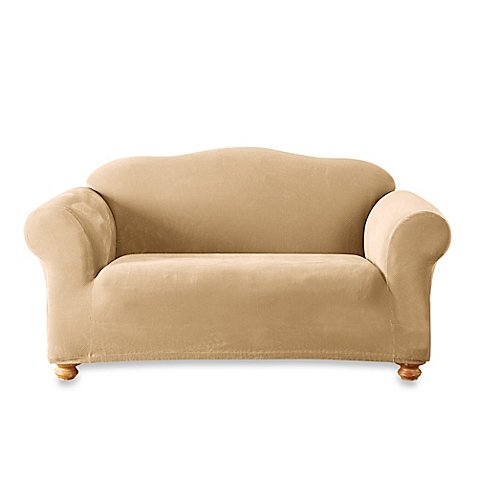 Sure Fit Stretch Sterling Loveseat Slipcover in Cream  Featuring an Exclusive Hidden Seat cushion Anchoring Design