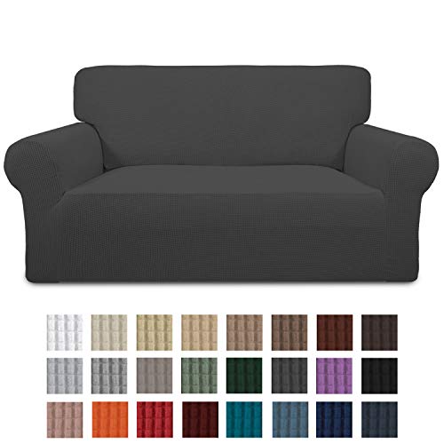 Easy-Going Stretch Loveseat Slipcover 1-Piece Couch Sofa Cover Furniture Protector Soft with Elastic Bottom for Kids Spandex Jacquard Fabric Small ChecksloveseatDark Gray