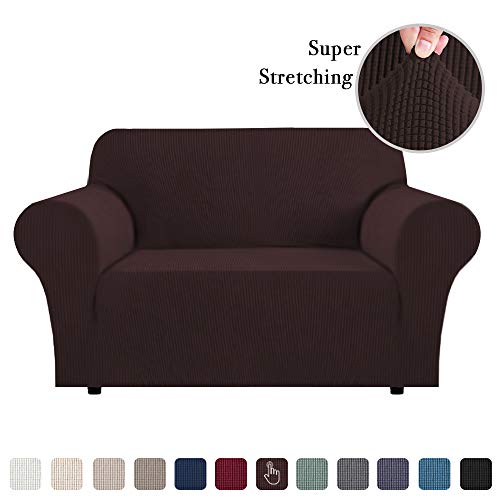 Flamingo P Stretch Sofa Slipcover 1 Piece Sofa Covers for 2 Cushion Couch Slipcovers Machine-Washable Sofa Slipcover for Loveseat Jacqaurd Spandex Sofa Slip Cover for Leather 2 Seater Brown