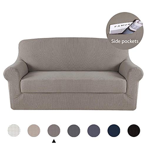 Marchtex Two Pieces Loveseat Slipcover Stylish Furniture CoverProtector Stay in Place with Spandex Stretch Durable Fabric in Taupe Color