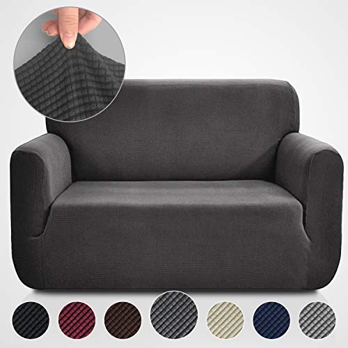 Rose Home Fashion RHF Jacquard-Stretch Loveseat Slipcover Slipcovers for Couches and Loveseats Loveseat Cover&Couch Cover for Dogs 1-Piece Sofa ProtectorLoveseat Dark Gray