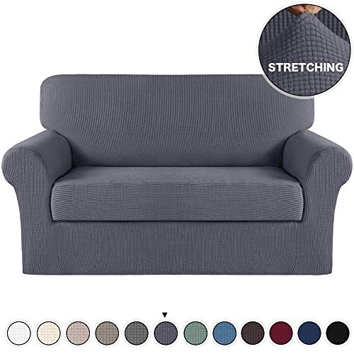 Turquoize Stretch Couch Slipcover with Separate Cushion Cover Loveseat Slipcover 2 Piece Couch CoversFurniture Protector Sofa Cover for Loveseat Furniture Cover Knitted Jacquard Loveseat Gray