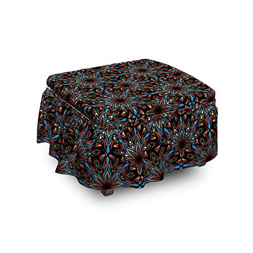 Ambesonne Abstract Floral Ottoman Cover Funky Petal Forms 2 Piece Slipcover Set with Ruffle Skirt for Square Round Cube Footstool Decorative Home Accent Standard Size Charcoal Grey Multicolor
