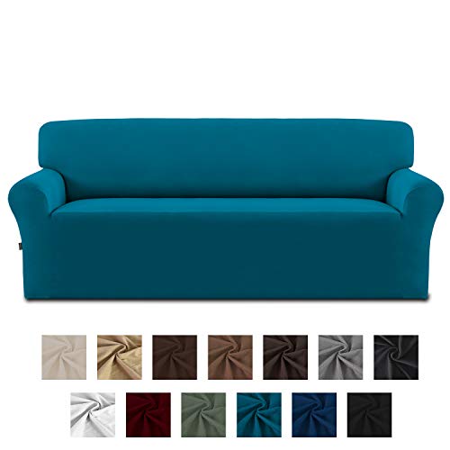 Easy-Going Fleece Stretch Sofa Slipcover - Spandex Non-Slip Soft Couch Sofa Cover Washable Furniture Protector with Anti-Skid Foam and Elastic Bottom for Kids PetsSofaPeacock Blue