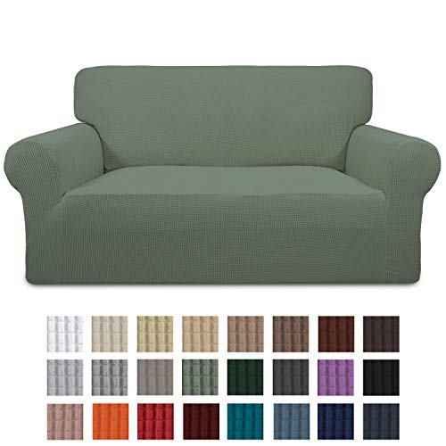 Easy-Going Stretch Loveseat Slipcover 1-Piece Sofa Cover Furniture Protector Sofa Shield Couch Soft with Elastic Bottom for Kids Spandex Jacquard Fabric Small ChecksloveseatGreyish Green