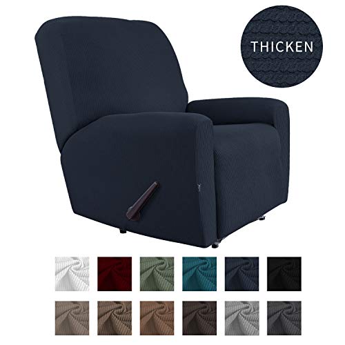 Easy-Going Thickened Recliner Stretch Slipcover Sofa Cover Furniture Protector with Elastic Bottom 4 Pieces Couch Shield Sturdy Fabric Slipcover for PetsKidsChildrenDog ReclinerNavy