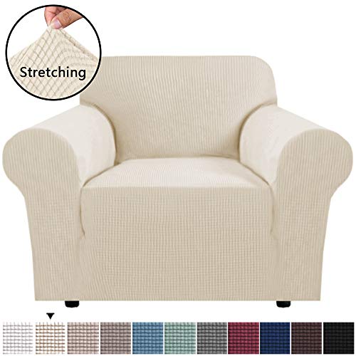 HVERSAILTEX Stretch Chair Sofa Slipcover 1-Piece Couch Armchair Cover Furniture Protector Fit Chair Width Up to 48 Inches Soft with Elastic Bottom for KidsOne Seater Chair Natural