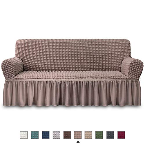 NICEEC Sofa Slipcover Coffee Sofa Cover 1 Piece Easy Fitted Sofa Couch Cover Universal High Stretch Durable Furniture Protector with Skirt Country Style 3 Seater Coffee
