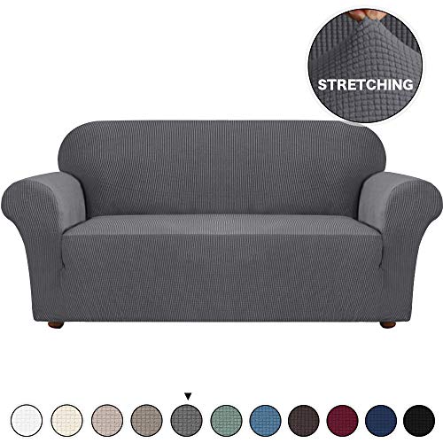 Turquoize Sofa Slipcover Spandex Jacquard Sofa CoverLounge CoversCouch Covers 1 Piece Sofa Covers for 3 Cushion Couch Washable Furniture Protector with Non Skid Foam and Elastic Bottom Sofa Grey