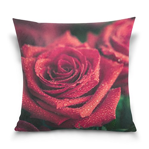 ALAZA Double Sided Big Red Rose Cotton Velvet Square Pillow Slipcovers 20x20 Inch Decorative for Chair Auto Seat