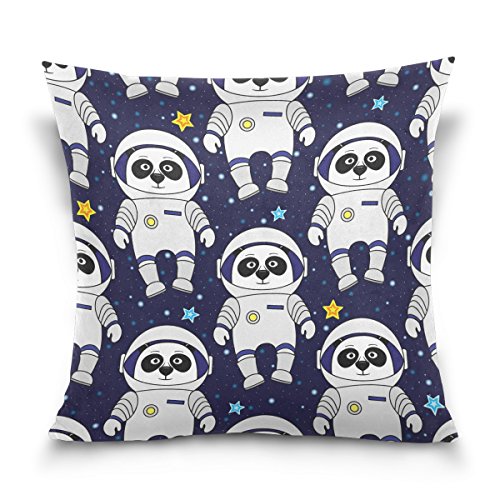 ALAZA Double Sided Cartoon Panda Astronaut Cotton Velvet Square Pillow Slipcovers 20x20 Inch Decorative for Chair Auto Seat