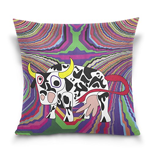 ALAZA Double Sided Colorful Funny Cow Cotton Velvet Square Pillow Slipcovers 20x20 Inch Decorative for Chair Auto Seat