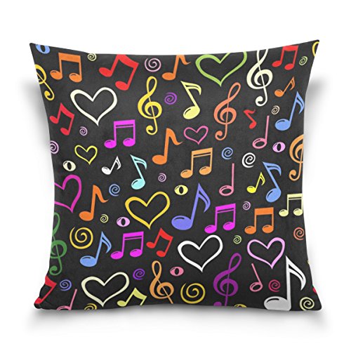 ALAZA Double Sided Colorful Music Note Cotton Velvet Square Pillow Slipcovers 20x20 Inch Decorative for Chair Auto Seat