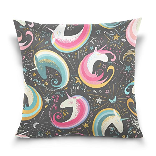 ALAZA Double Sided Colorful Unicorn Doodle Style Cotton Velvet Square Pillow Slipcovers 20x20 Inch Decorative for Chair Auto Seat