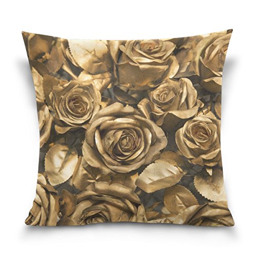 ALAZA Double Sided Gold Rose Cotton Velvet Square Pillow Slipcovers 20x20 Inch Decorative for Chair Auto Seat