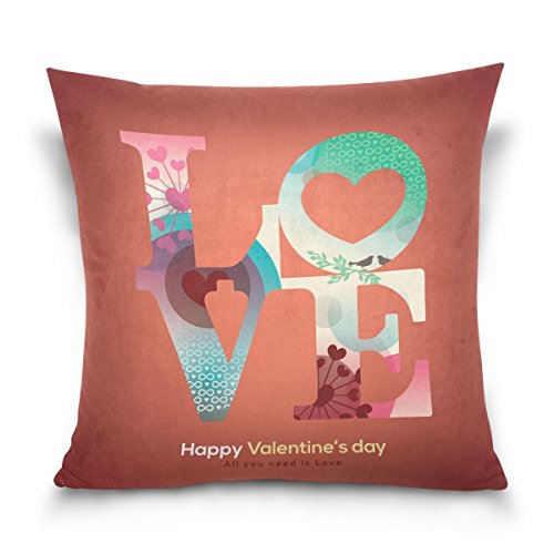 ALAZA Double Sided Love Spring Flower Happy Valentines Day Cotton Velvet Square Pillow Slipcovers 20x20 Inch Decorative for Chair Auto Seat