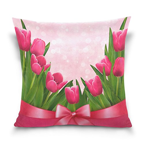 ALAZA Double Sided Spring Flower Red Tulips Cotton Velvet Square Pillow Slipcovers 20x20 Inch Decorative for Chair Auto Seat