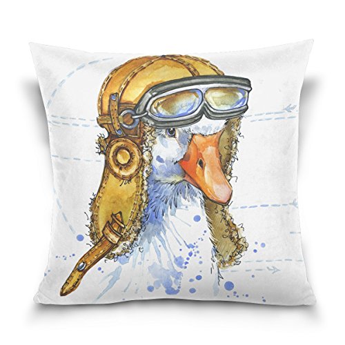 Double Sided Lovely Animal Watercolor Funny Duck Cotton Velvet Square Pillow Slipcovers 20x20 Inch Decorative for Chair Auto Seat