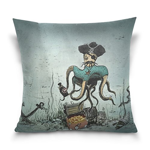 Double Sided Ocean Pirates Octopus and Anchor Cotton Velvet Square Pillow Slipcovers 20x20 Inch Decorative for Chair Auto Seat