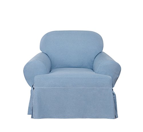 SURE FIT Authentic Denim One Piece T-Cushion Chair Slipcover - Chambray