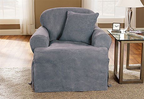 Soft Suede One Piece T-Cushion Chair Slipcover smoke Blue