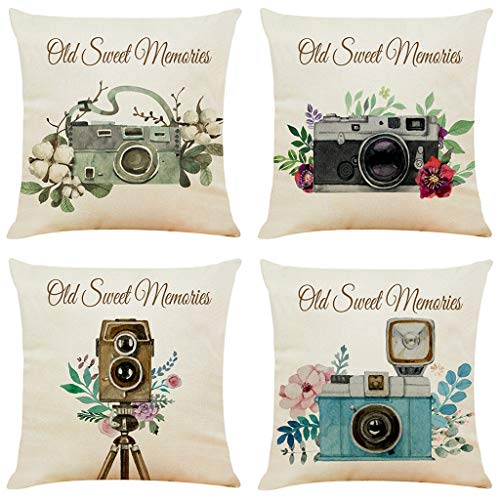 Fangoog Throw Pillow Covers - Set of 4 Festival Decorative Square Pillow Case Soft Solid Cushion Covers Pillowcase Durable Cushion Slipcover for Couch Sofa Bedroom Decor 18 x 18 Camera