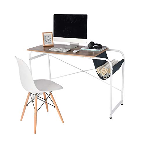 Hstore Home Desktop Computer Desk Modern Simple Study Desk with Cloth Bag Storage Laptop Study Table Office Desk Industrial Style Table for Home Office Notebook Desk US Stock