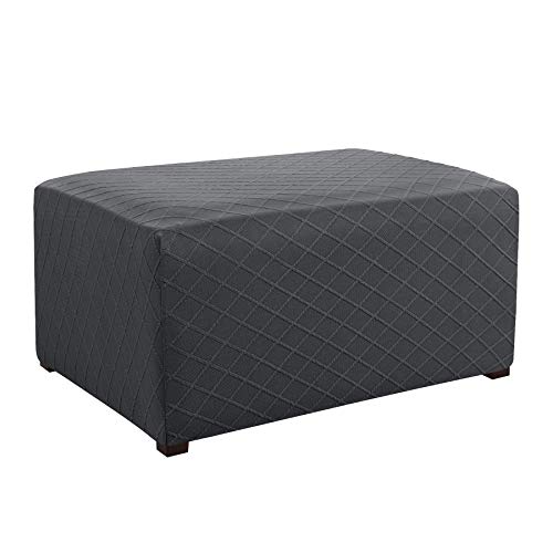 CHUN YI Stretch Rhombus Jacquard Universal Ottoman CoverEasy Fitted Oversized Storage Ottoman Covers SlipcoverHigh Elasticity Furniture Protector Gray