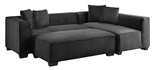 Homelegance Reversible L-Shaped Sectional with Oversized Ottoman Four Toss Pillows Blue Gray Fabric