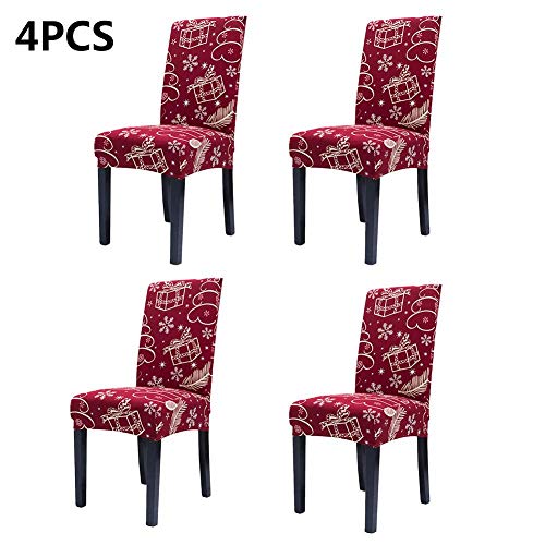 2Pcs Chair Slip Covers Printed Pattern Stretchable Seat Covers Square Chair Protector Christamas Elastic Dining Chair Cover Non Woven Chair Back Cover Sets Christmas Dinner Decorations