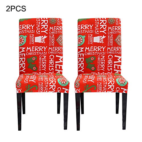 Zebery 2 PCS Stretch Removable Washable Dining Room Chair Protector Slipcovers Christmas DecorationHome Decor Dining Room Seat Cover Christmas-A