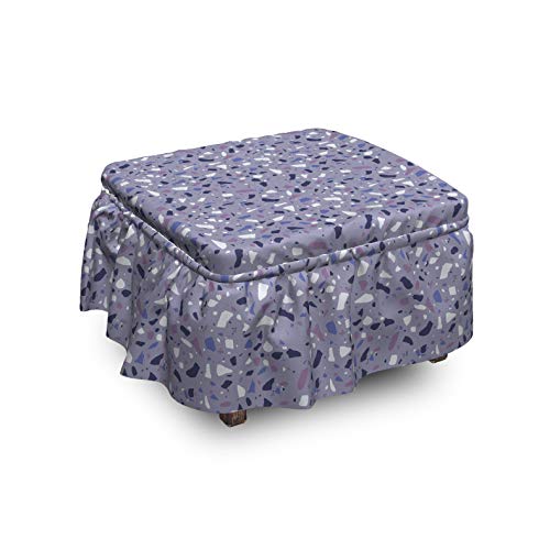 Ambesonne Abstract Ottoman Cover Mineral Like Shapes Stones 2 Piece Slipcover Set with Ruffle Skirt for Square Round Cube Footstool Decorative Home Accent Standard Size Ceil Blue Quartz and Mauve