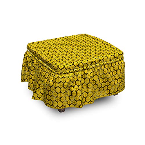 Ambesonne Abstract Ottoman Cover Tile Art Pointer Symbols 2 Piece Slipcover Set with Ruffle Skirt for Square Round Cube Footstool Decorative Home Accent Standard Size Charcoal Grey Mustard